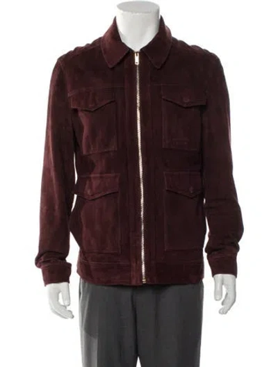 Pre-owned Reiss Goat Leather Utility Jacket In Burgundy
