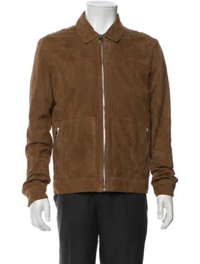 Pre-owned Reiss Goat Leather Utility Jacket In Green