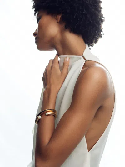 Reiss Gold Alana Tone Curve Faux-pearl Cuff Bracelet
