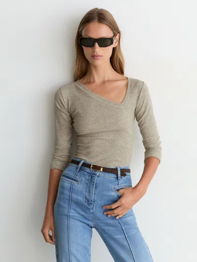 Reiss Gold Asymmetric Metallic Long-sleeve Top In Gray