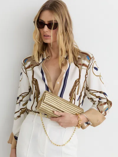 Reiss Gold Beaded Clutch Bag In Neutral