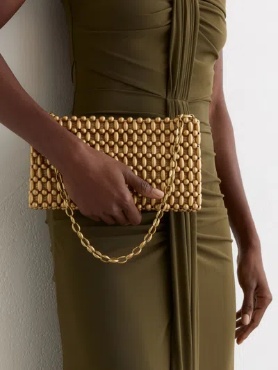 Reiss Gold Beaded Shoulder Bag