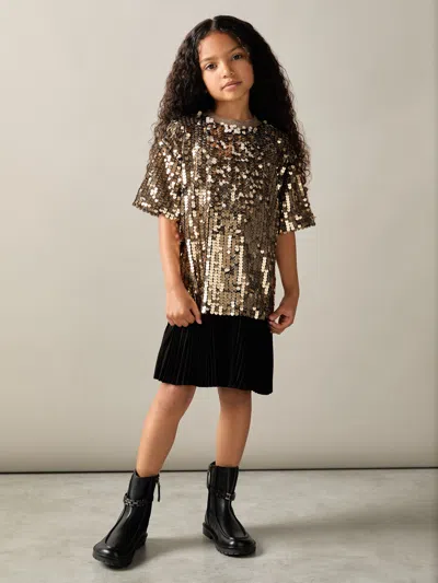 Reiss Gold Darcey 9-13 Yrs Sequin T-shirt Dress
