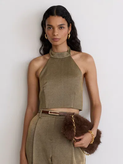 Reiss Fleur Metallic Crop Top In Brown