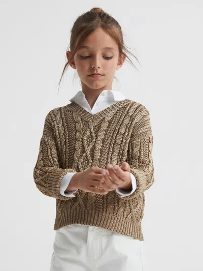 Reiss Kids' Gold Junior Cable Knitted Jumper