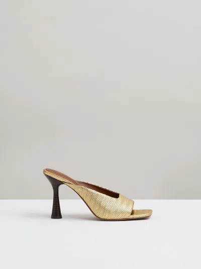 Reiss Gold Leather Heeled Mules