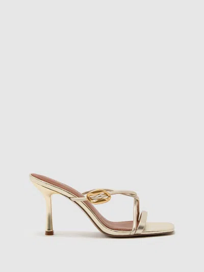 Reiss Gold Leather Metallic Detail Heeled Sandals