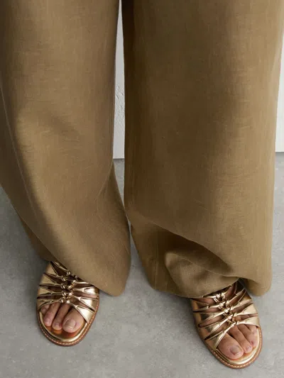 Reiss Gold Leather Metallic Knotted Flat Sandals