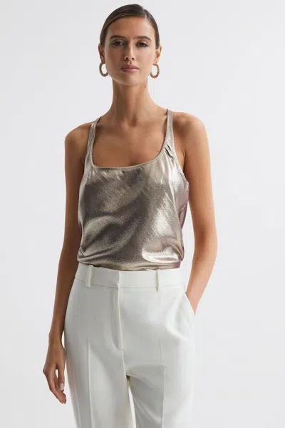 Reiss Gold Metallic Scoop Neck Racerback Vest