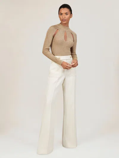 Reiss Gold Metallic-knit Cut-out Top
