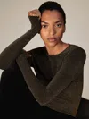 Reiss Gold Metallic-knit Long-sleeve Top In Gold