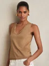 Reiss Womens Gold Sia Twisted-trim Metallic Stretch-knit Vest In Neutral
