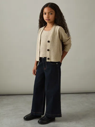 Reiss Gold Mika 4-9 Yrs Metallic-knit V-neck Cardigan
