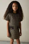Reiss Gold Sasha Tweed Metallic-thread Shift Dress In Gold