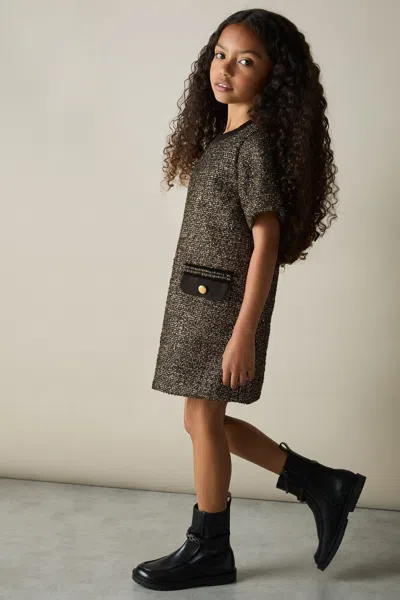 Reiss Gold Sasha Tweed Metallic-thread Shift Dress
