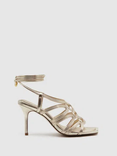 Reiss Gold Strappy Open Toe Heeled Sandals