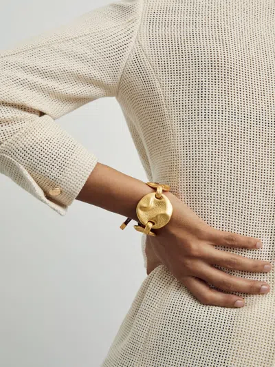 Reiss Gold Tone Ona Sculpted Disc Cord Bracelet In Orange