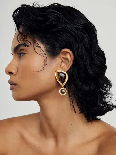 Reiss Gold Tone Tori Tumbled Stone Drop Earrings