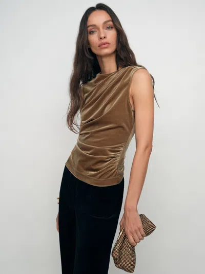 Reiss Gold Velvet Drape Sleeveless Top In Brown