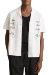 Reiss Goya Short Sleeve Floral Embroidered Cuban Shirt In White