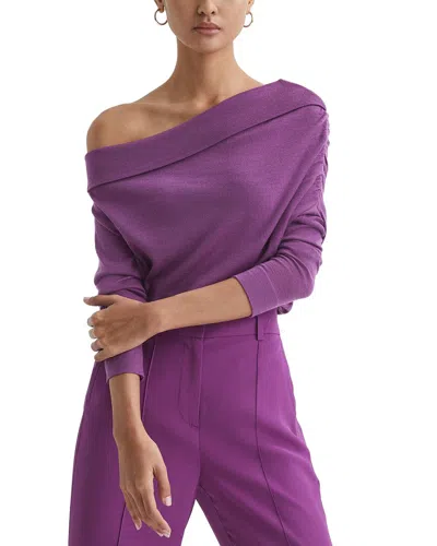 Reiss Gracey Drape Knit Wool Top In Purple