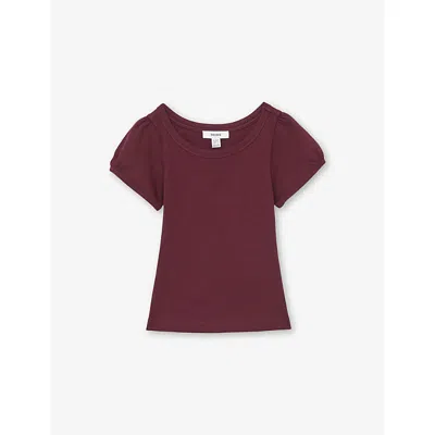 Reiss Kids' Burgundy Gracie Ribbed Stretch-cotton Top 9-13
