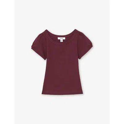 Reiss Kids' Burgundy Gracie Ribbed Stretch-cotton Top
