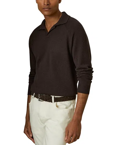 Reiss Grange Open Collar Polo Sweater In Chocolate Brown