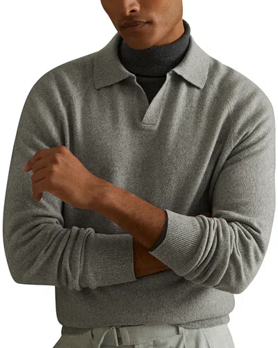 Reiss Grange Open Collar Polo Sweater In Soft Grey