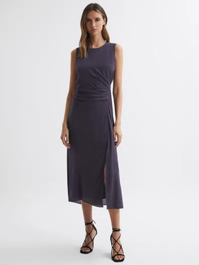 Reiss Grape Bodycon Ruched Midi Dress In Purple