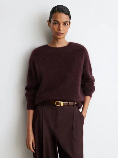 Reiss Grape Burgundy Alina 100% Brushed Cashmere Crew-neck Jumper In Brown
