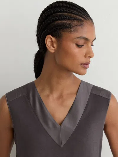 Reiss Grape Burgundy Cotton-modal Silk-trim Sleeveless Top