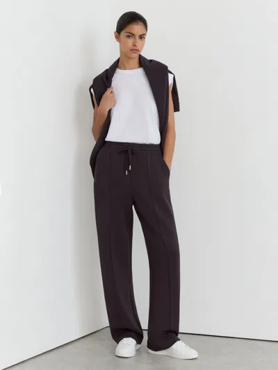 Reiss Grape Burgundy Jemma Petite Premium Interlock Wide-leg Joggers In Black