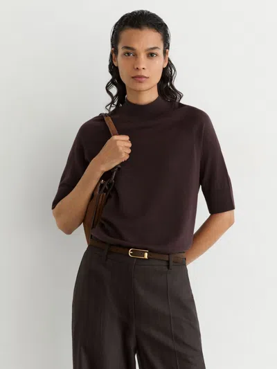 Reiss Grape Burgundy Merino Wool Funnel-neck Top