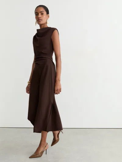 Reiss Grape Burgundy Petite Gathered-detail Draped Midi Dress