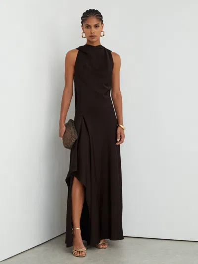 Reiss Grape Burgundy Petite Satin Cape-detail Maxi Dress In Black