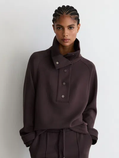 Reiss Grape Burgundy Premium Interlock Press-stud Collar Sweatshirt