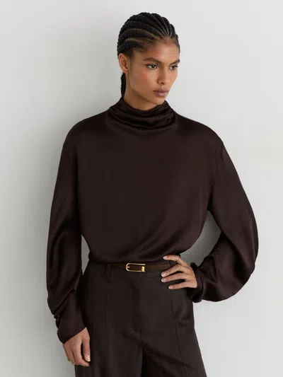 Reiss Grape Burgundy Silk High-neck Blouse