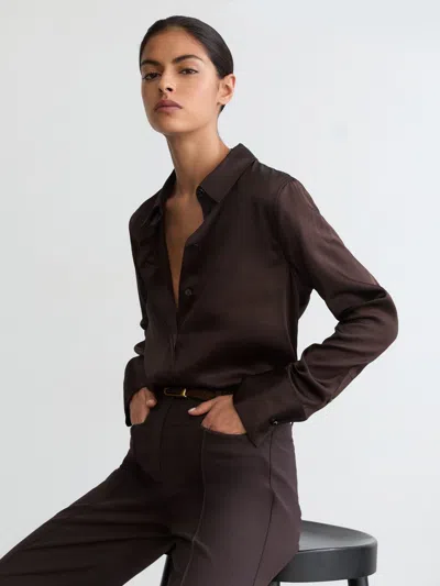 Reiss Grape Burgundy Silk-satin Concealed-placket Shirt
