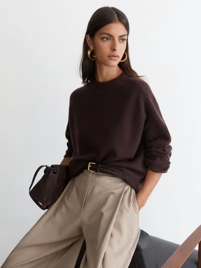 Reiss Grape Burgundy Wool-cashmere Crew-neck Raglan Jumper