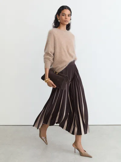 Reiss Grape Burgundy/neutral Serena Contrast Pleated Midi Skirt