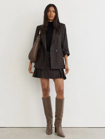 Reiss Grape Check Nolah Petite Wool Check Relaxed Double-breasted Blazer In Purple