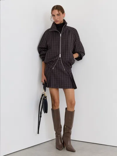 Reiss Grape Check Petite Wool Gingham-check Bomber Jacket In Brown