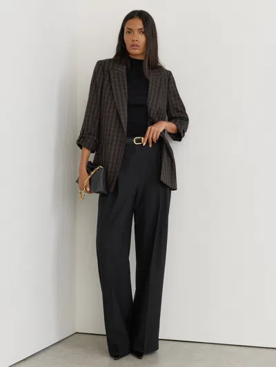 Reiss Grape Check Wool Check Relaxed Double-breasted Blazer In Black