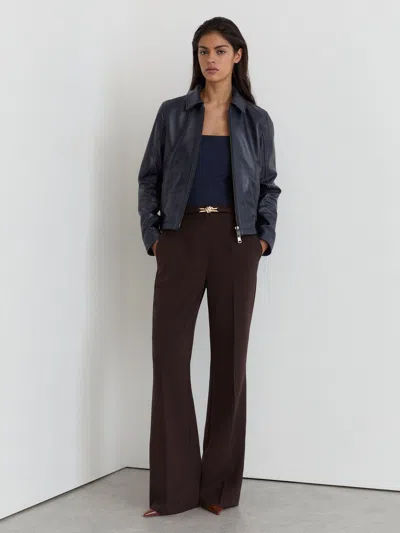 Reiss Grape Leona Petite Flared Knot-hardware Belted Trousers