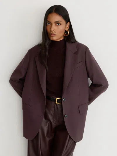 Reiss Grape Sandor Stretch-twill Relaxed Single-breasted Blazer In Burgundy