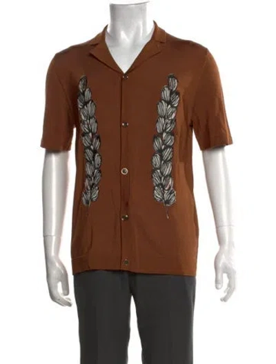 Pre-owned Reiss Graphic Print Collar Cardigan In Brown