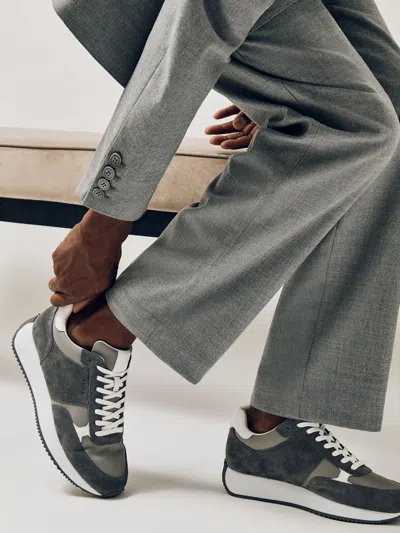Reiss Graphite Grey Ian Suede Lace-up Running Trainers In Multi