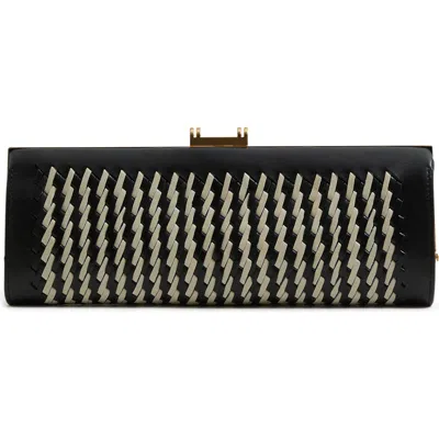 Reiss Black/white Grecia Leather Woven Clutch Bag