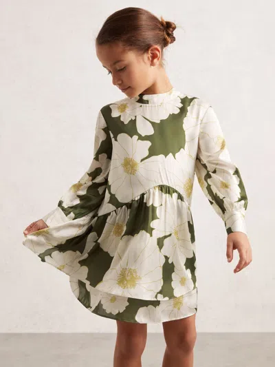 Reiss Green 9-13 Yrs Floral-print Swing Dress In Multi